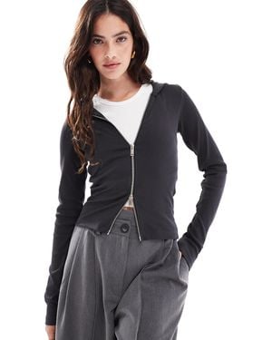 JJXX Two Way Zip Hooded Long Sleeve Top - Black