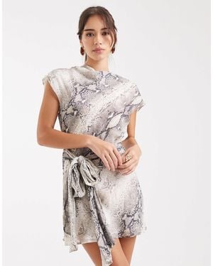 Vrg Grl Snake Print Tie Detail Dress - White