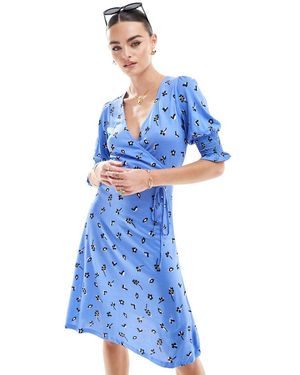 French Connection Floral Print Jersey Wrap Dress - Blue