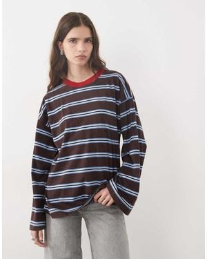 ASOS T-Shirt A Maniche Lunghe Girocollo A Righe - Blu