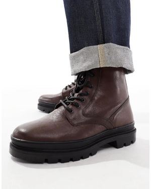 Red Tape Bottines en cuir à semelle chunky et lacets - Noir