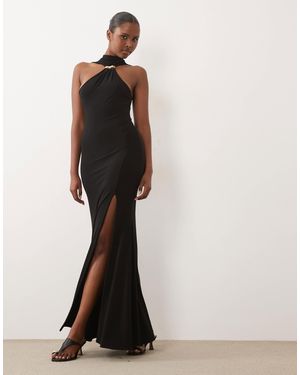 ASOS Hardware Detail High Neck Cutaway Slinky Maxi Dress - Black