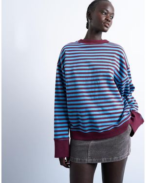 TOPSHOP Stripe Oversized Deep Cuff Sweat - Blue