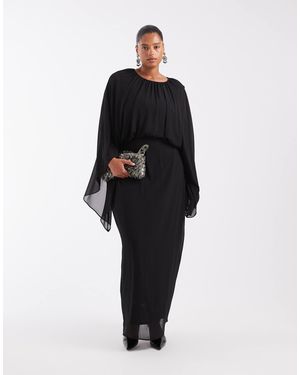 Tfnc Plus Robe longue en mousseline avec détail cape e - Noir