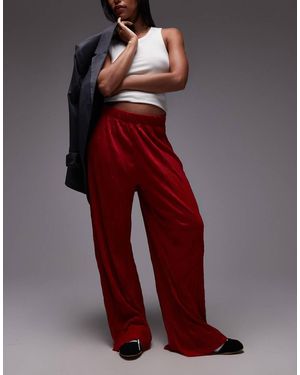 TOPSHOP Crinkle Wide Leg Trousers - Red