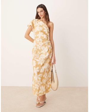 Mango One Shouder Floral Midaxi Dress - Natural