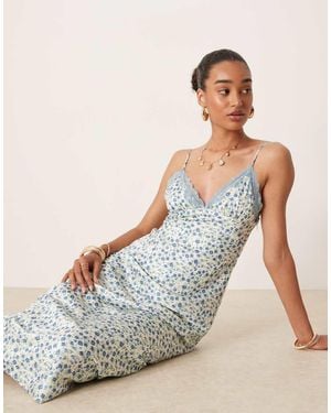 Nia Jasmine Ditsy Print Satin Midaxi Cami Dress - Natural