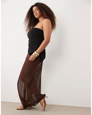 ASOS Asos Design Curve Sheer Mesh Maxi Skirt - Brown