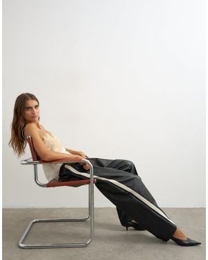 TOPSHOP Faux Leather Stripe Wide Leg Pants - Black