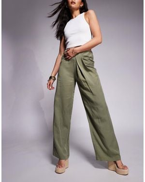 ASOS Soft Straight Leg Pants With Drape Waist Detail - Green