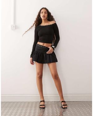 Motel Rafiya Skirt With Eyelets - Black
