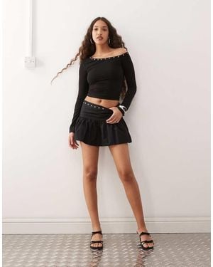 Motel Rafiya Skirt With Eyelets - Black