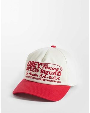 Obey Speed Squard Five Panel Snapback Cap With Contrast Peak - Red