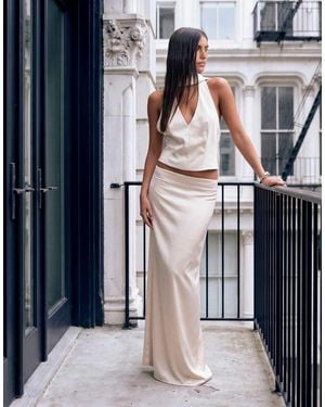 Lioness Front Row Satin Column Maxi Skirt Co-ord - Blue