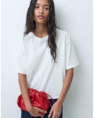 ASOS Oversized T-Shirt Met Parelversiering - Wit