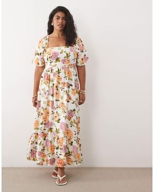Vila Curve Square Neck Puff Sleeve Midi Dress - White