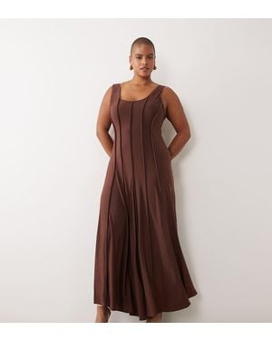 ASOS Asos Design Curve Slinky Scoop Neck Maxi Dress With Exposed Seams - Brown