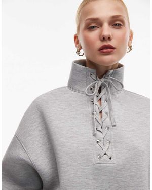 ASOS Funnel Neck Sweatshirt With Lace Detail - Grey
