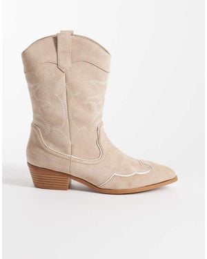 Glamorous Low Ankle Cowboy Boots - Natural