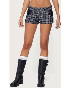 Edikted Carie Plaid Low Rise Denim Shorts - Blue