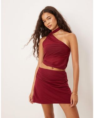 ASOS Ruched Detail Mesh Mini Skirt - Red
