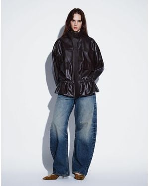 Gina Tricot Oversized High Neck Faux Leather Jacket - Blue