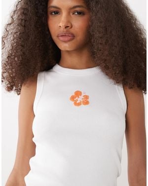 Mango Teen Racer Tank Top With Beaded Flower - White