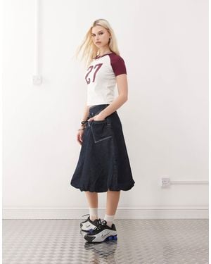 Collusion Bubble Hem Midi Skirt - Red
