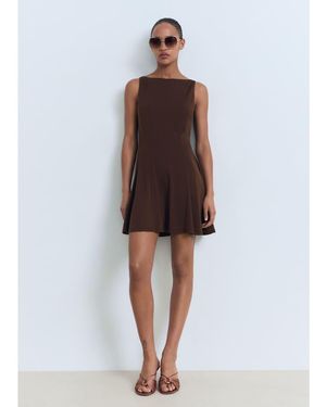 Mango Cotton Mix Sleeveless Pleat Detail Mini Dress - Brown
