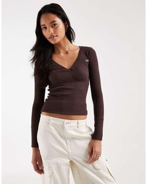 Hollister Long Sleeve V Neck Top - Brown