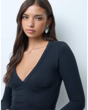 Motel Emesy Flute Top Met Lange Mouwen En Diepuitgesneden Hals - Blauw