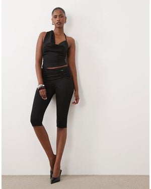 The Frolic Ruched Metal Detail Capris Trouser Co-Ords - Black