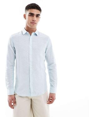 Only & Sons Linen Mix Long Sleeve Shirt - Blue