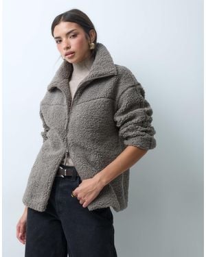 Gina Tricot Funnel Neck Fleece Jacket - Grey