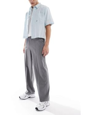Pull&Bear Wide Leg Tailored Trousers - Grey