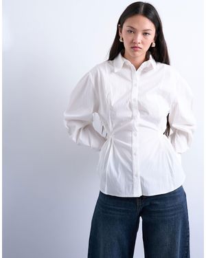 TOPSHOP Tie Back Waist Long Sleeve Shirt - White