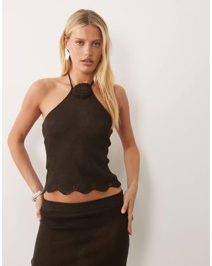 Mango Roseta Knitted Halterneck Top Co-Ord - Brown
