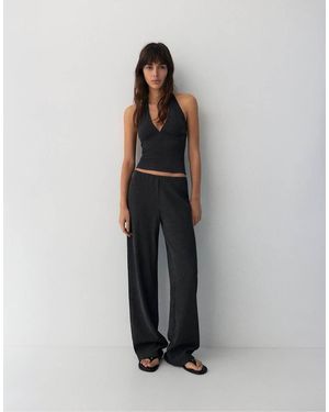 Pull&Bear Crepe Straight-Leg Trousers - Blue