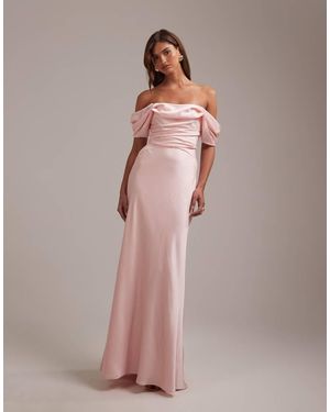 ASOS Bridesmaids Bardot Satin Maxi Dress - Pink