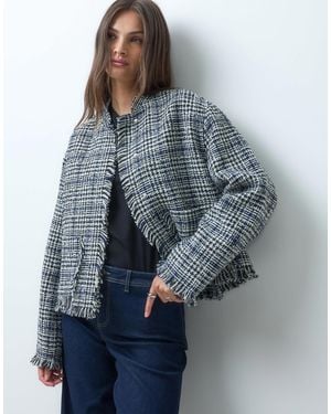 ASOS Asos Design Tall Collarless Wool Blend Boucle Jacket - Blue
