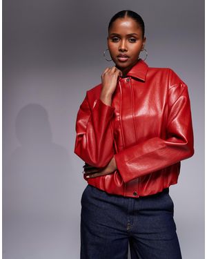 River Island Faux Leather Colla Bomber Jacket - Red