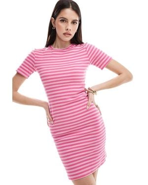 Pieces Ribbed T-Shirt Mini Dress - Pink