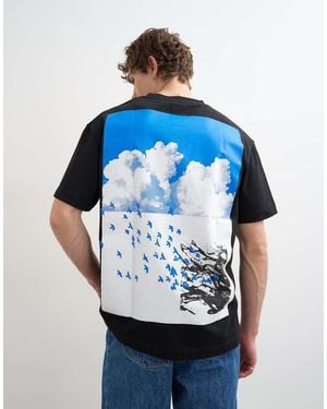 TOPMAN T-Shirt Comoda Nera Con Stampa Uccelli Sul Davanti E Sul Retro - Blu