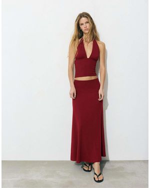 Pull&Bear – ausgestellter midirock - Rot