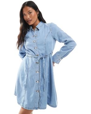 JDY Petite Tie Waist Denim Mini Dress - Blue