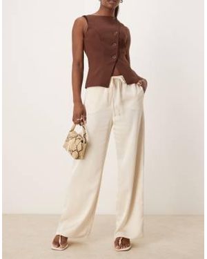 Pretty Lavish Drawstring Wide Leg Satin Trouser - Natural