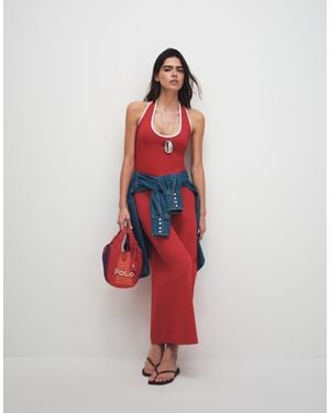 ASOS Halter Midi Dress With White Contrast Trim - Red
