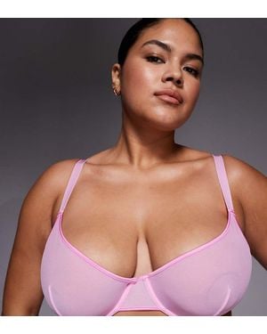 ASOS Asos Design Curve Lennox Sheer Mesh Underwire Bra With Satin Binding - Purple