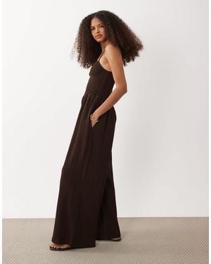 Brave Soul Textured Jersey Jumpsuit With Shirred Bodice - White