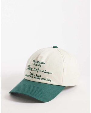 Obey Design Studios Five Panel Strapback Cap With Contrast Peak - Green